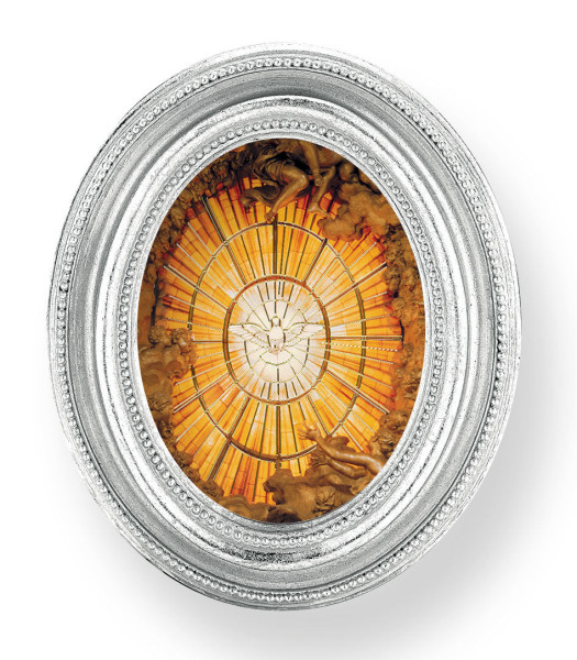 Holy Spirit Small 4.5 Inch Oval Framed Print - Silver
