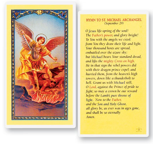 Hymn To St. Michael Archangel Laminated Prayer Card - 1 Prayer Card .99 each