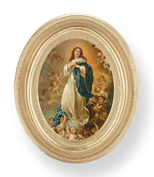 Immaculate Conception Small 4.5 Inch Oval Framed Print - Gold