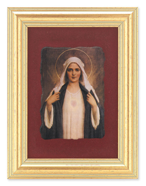 Immaculate Heart of Mary 5x6.5 Velvet Back Gold Frame - Red