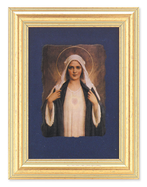 Immaculate Heart of Mary 5x6.5 Velvet Back Gold Frame - Blue