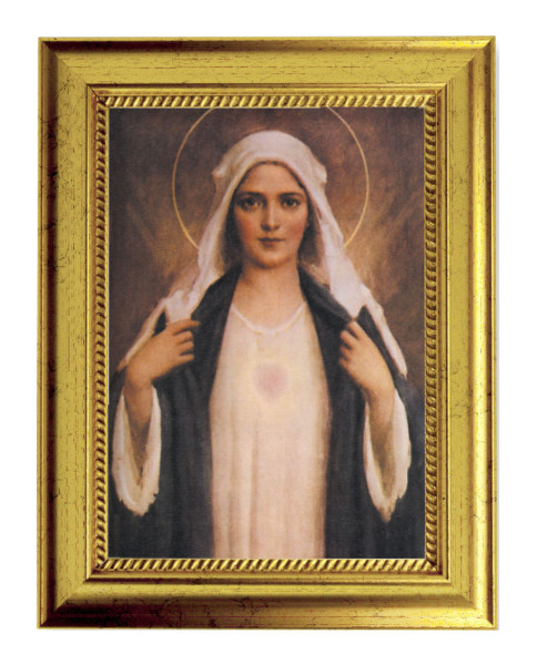 Immaculate Heart of Mary 5x7 Print in Gold-Leaf Frame - Full Color