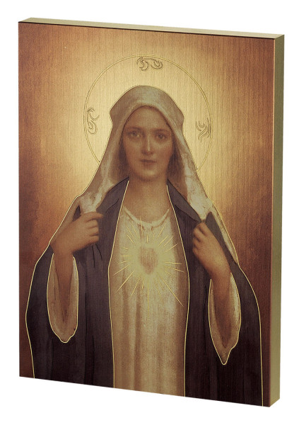 Immaculate Heart of Mary Embossed Wood Plaque - Full Color