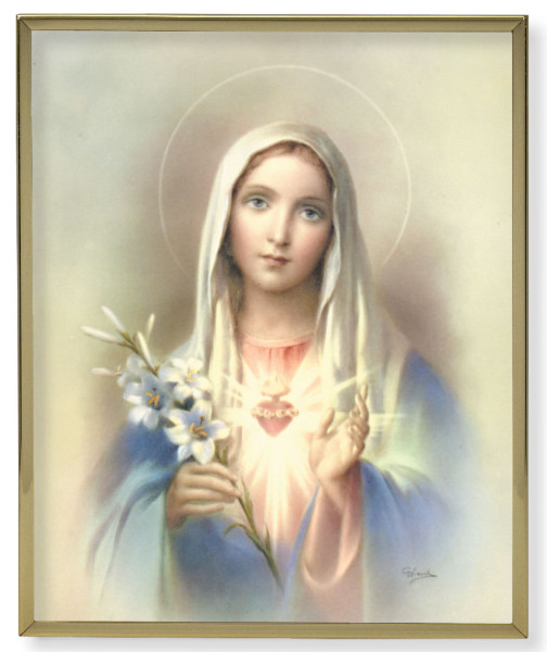 Immaculate Heart of Mary Gold Trim Plaque - 2 Sizes - Full Color
