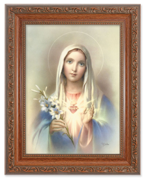 Immaculate Heart of Mary with Lily 6x8 Print Under Glass - #161 Frame
