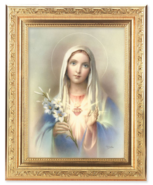 Immaculate Heart of Mary with Lily 6x8 Print Under Glass - #162 Frame