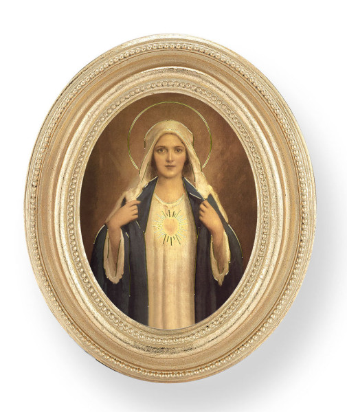 Immaculate Heart of Mary Small 4.5 Inch Oval Framed Print - Gold
