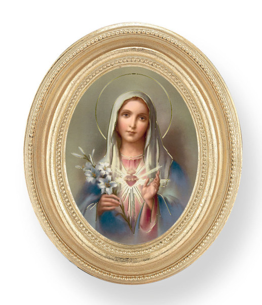Immaculate Heart of Mary Small 4.5 Inch Oval Framed Print - Gold
