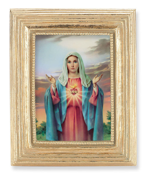 Immaculate Heart of Mary by Bonella 2.5x3.5 Print Under Glass - Gold