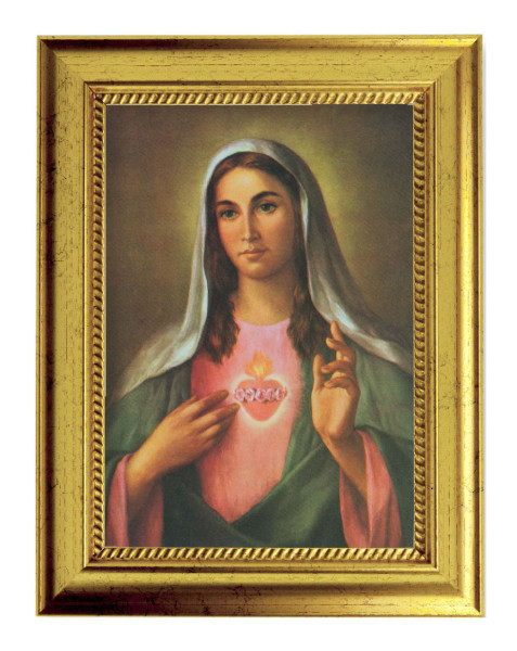 Immaculate Heart of Mary by La Fuente 5x7 Print in Gold-Leaf Frame - Full Color
