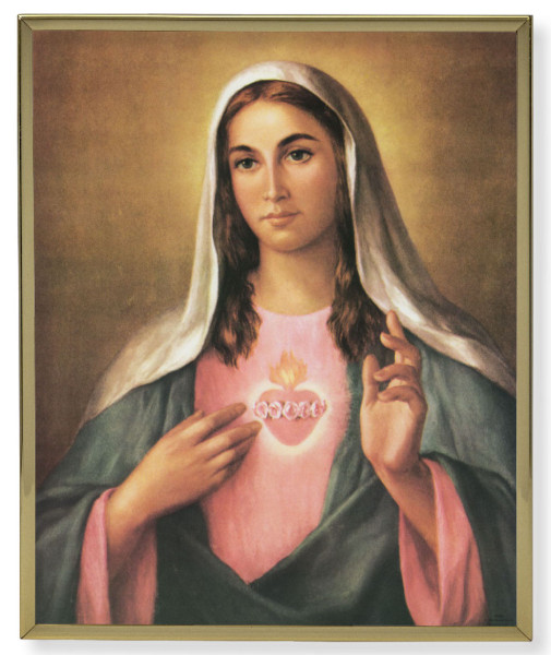 Immaculate Heart of Mary by La Fuente Gold Frame Plaque - 2 Sizes - Full Color