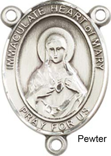 Immaculate Heart of Mary Rosary Centerpiece Sterling Silver or Pewter - Pewter