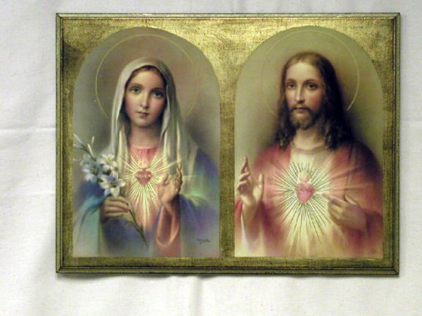 Immaculate Heart of Mary &amp; Sacred Heart of Jesus Florentine Plaque 10 Inches  - Multi-Color