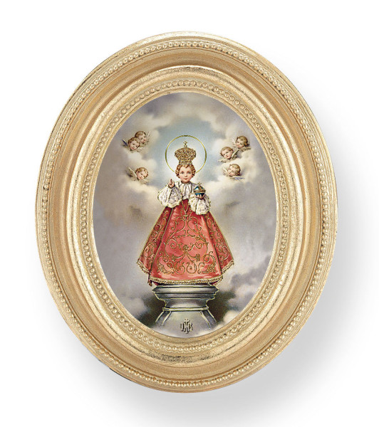 Infant of Prague Small 4.5 Inch Oval Framed Print - Gold