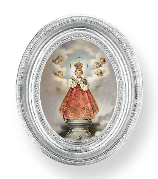 Infant of Prague Small 4.5 Inch Oval Framed Print - Silver