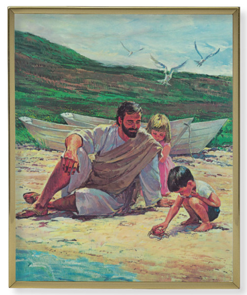 Jesus on the Beach with Children Framed Plaque - Full Color