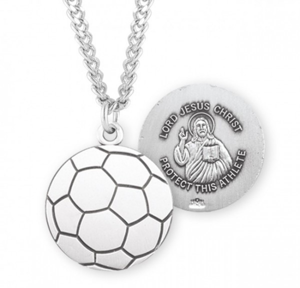 Jesus Christ Soccer Medal Sterling Silver - Sterling Silver