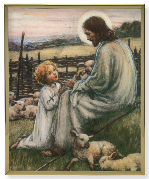 Jesus the Good Shepherd Gold Frame 11x14 Plaque - Full Color