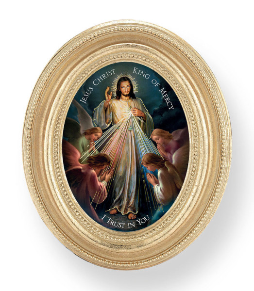 Jesus King of Mercy Small 4.5 Inch Oval Framed Print - Gold