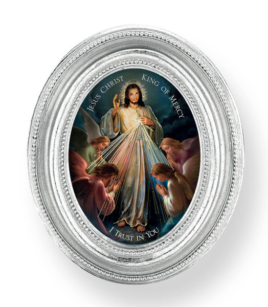 Jesus King of Mercy Small 4.5 Inch Oval Framed Print - Silver