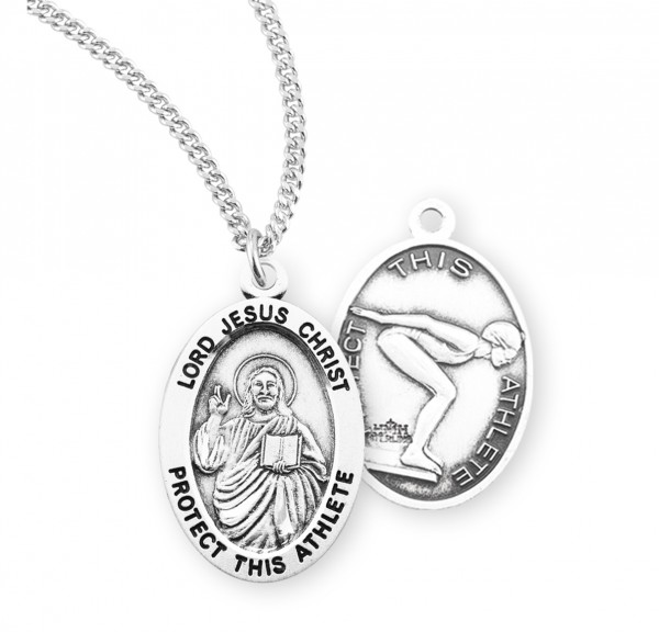 Jesus Protect this Swimming Athlete Medal Girl - Sterling Silver