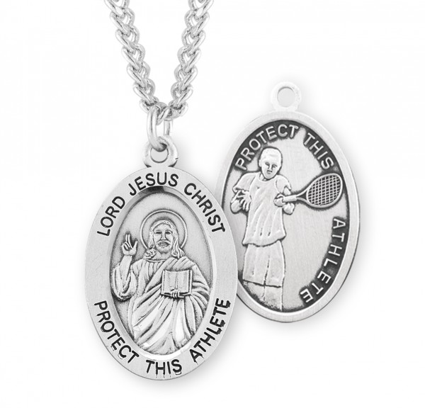 Jesus Protect this Tennis Athlete Medal Boys - Sterling Silver