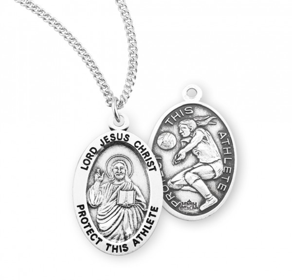 Jesus Protect this Volleyball Athlete Medal Girl - Sterling Silver