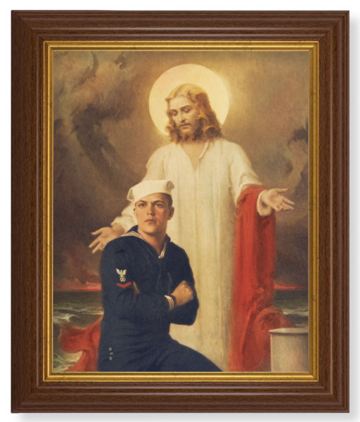 Jesus with Sailor by Chambers 8x10 Textured Artboard Dark Walnut Frame - #112 Frame
