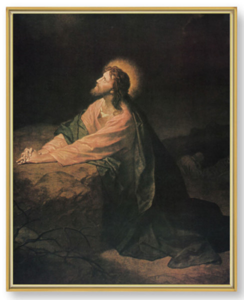 Jesus in the Garden of Gethsemane Gold Frame 11x14 Plaque - Full Color