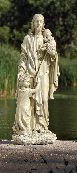 Jesus with Children Outdoor Garden Statue - 24&quot; - Stone Finish