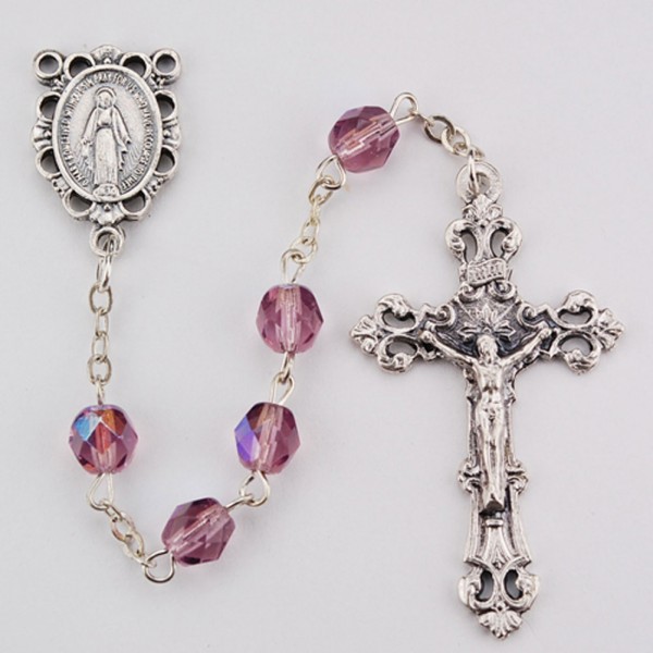 June Lavender Aurora Glass Bead Rosary - Amethyst