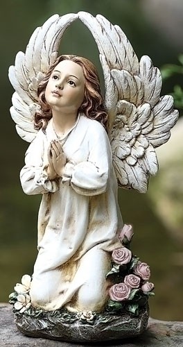 Kneeling Angel Garden Statue -  15 3/4&quot;H - Stone Finish