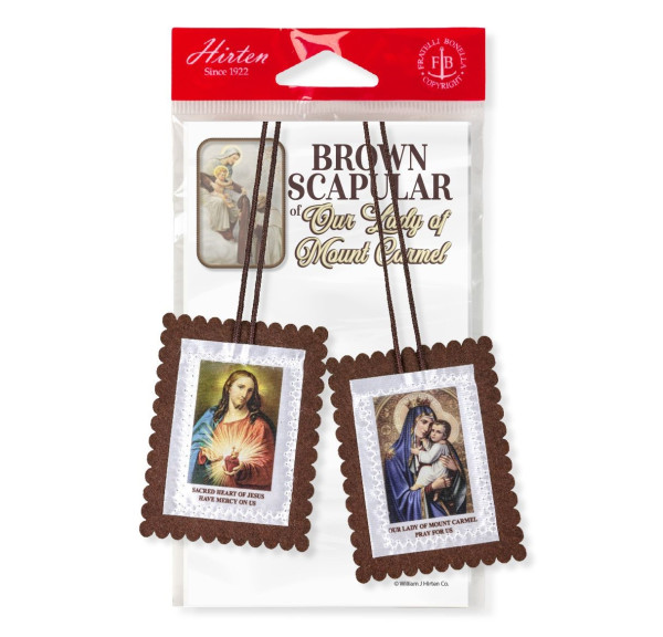 Large Brown Our Lady of Mt Carmel Scapular - Brown