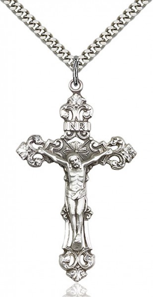 Men's Large Open-Cut Tip Crucifix Pendant - Sterling Silver
