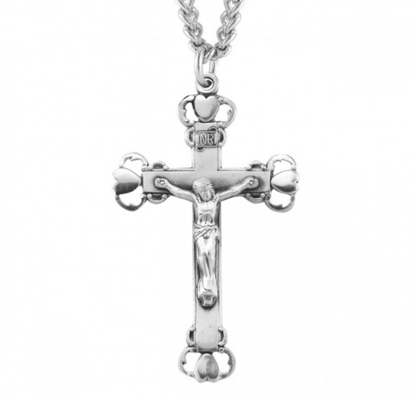 Large Heart Tip Men's Crucifix Necklace - Sterling Silver