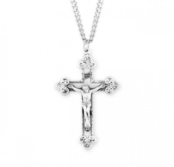 Large Men's Crucifix with Scroll Leaf Tips - Sterling Silver