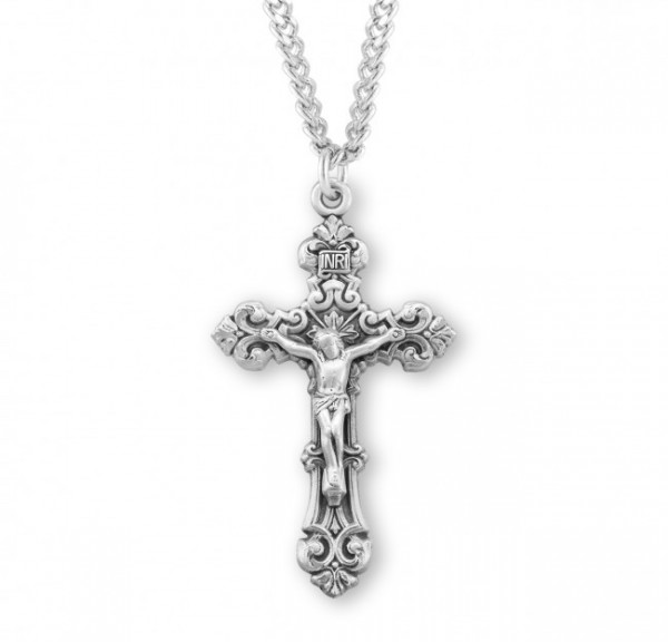 Large Men's Scroll and Filigree Crucifix Necklace - Sterling Silver