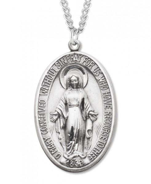 Men's Large Sterling Silver Miraculous Medal with Chain - Sterling Silver