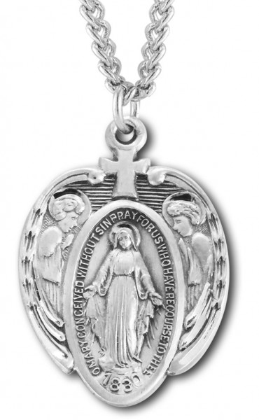 Large Miraculous Pendant with Angels - Sterling Silver