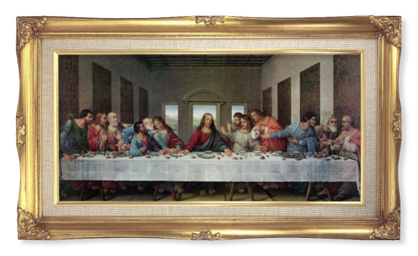 Last Supper Gold-Leaf Frame with Linen Border Art - Full Color
