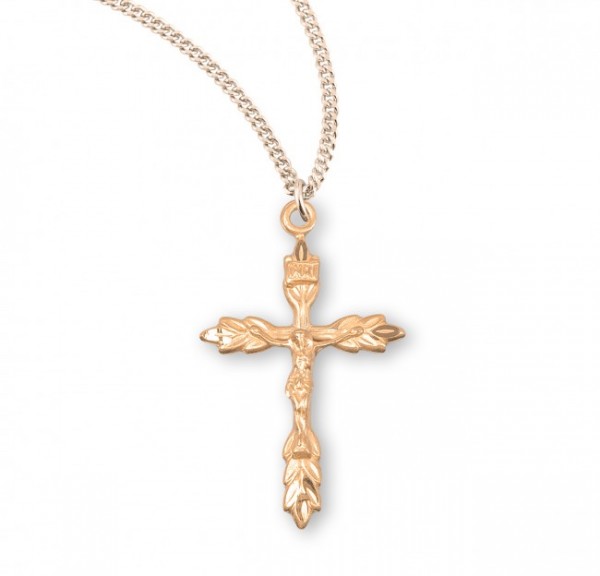 Laurel Leaf Crucifix Medal Sterling Silver - Gold Plated