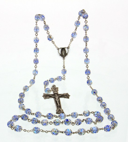 Light Sapphire Double Capped Swarovski Rosary Sterling Silver 8mm - Light Blue
