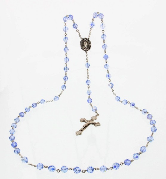 Light Sapphire Swarovski Crystal Rosary - 8mm - Light Blue