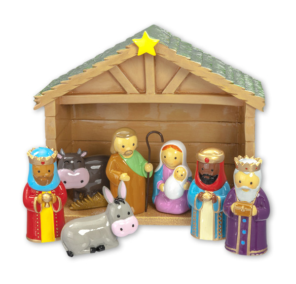 Little Drops of Water Nativity Set with Stable 9 pc set - Multi-Color