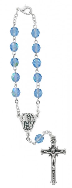 Lourdes Blue Glass Auto Rosary - Blue