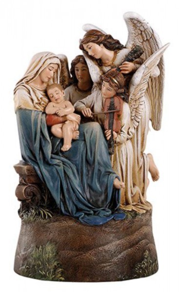 Madonna and Child with Angels Musical Figurine 9&quot; High - Full Color