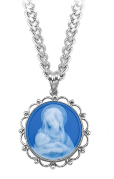 Madonna and Child Cameo Necklace - Blue | Silver