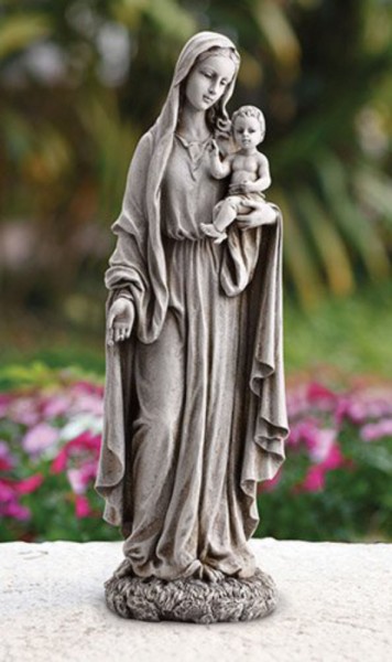 Madonna and Child with Roses Base Garden Statue 23&quot; High - Stone Finish