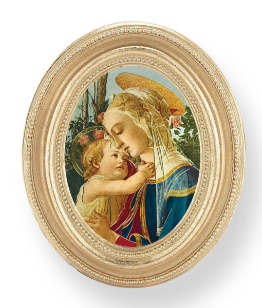 Madonna and Child Small 4.5 Inch Oval Framed Print - Gold