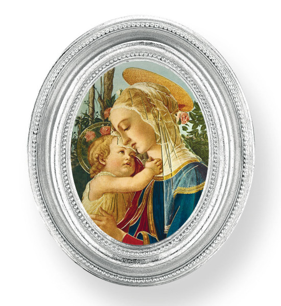 Madonna and Child Small 4.5 Inch Oval Framed Print - Silver
